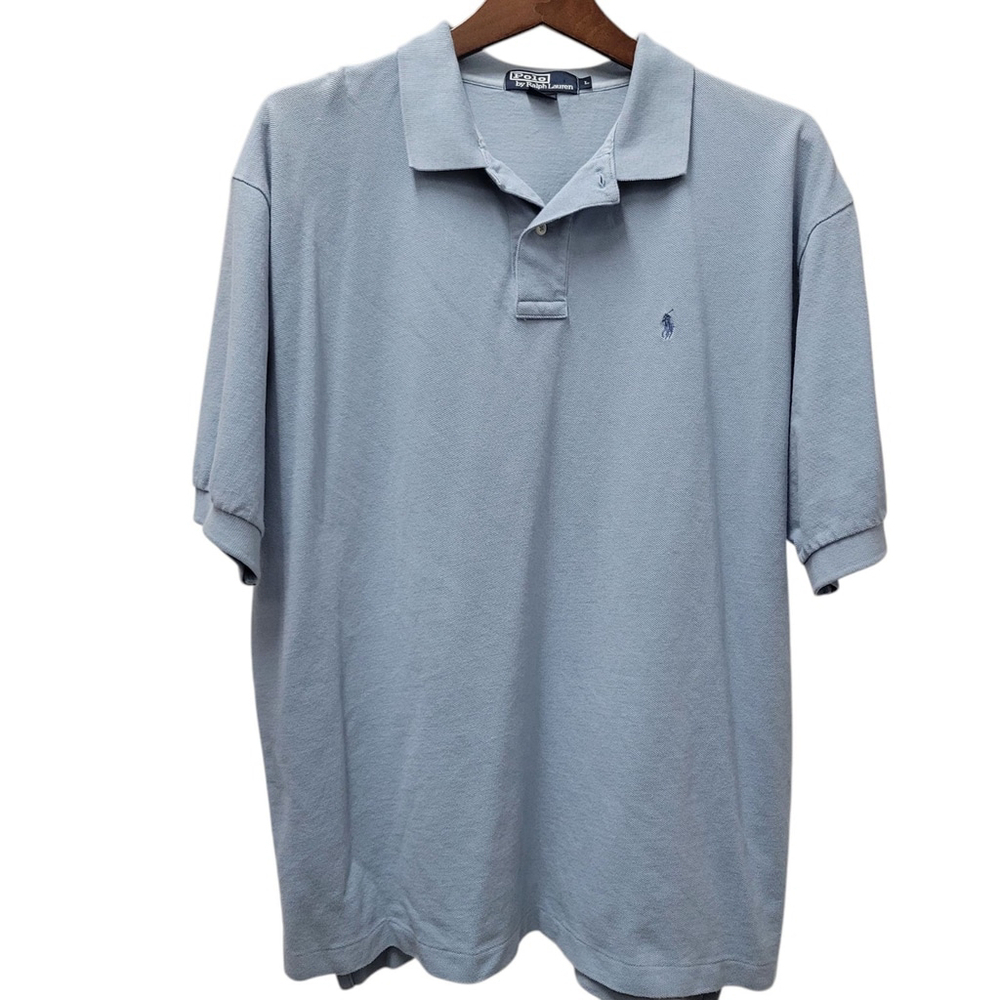 Polo Ralph Lauren Men 100% Cotton Blue Polo Shirt Size Large Excellent Condition
